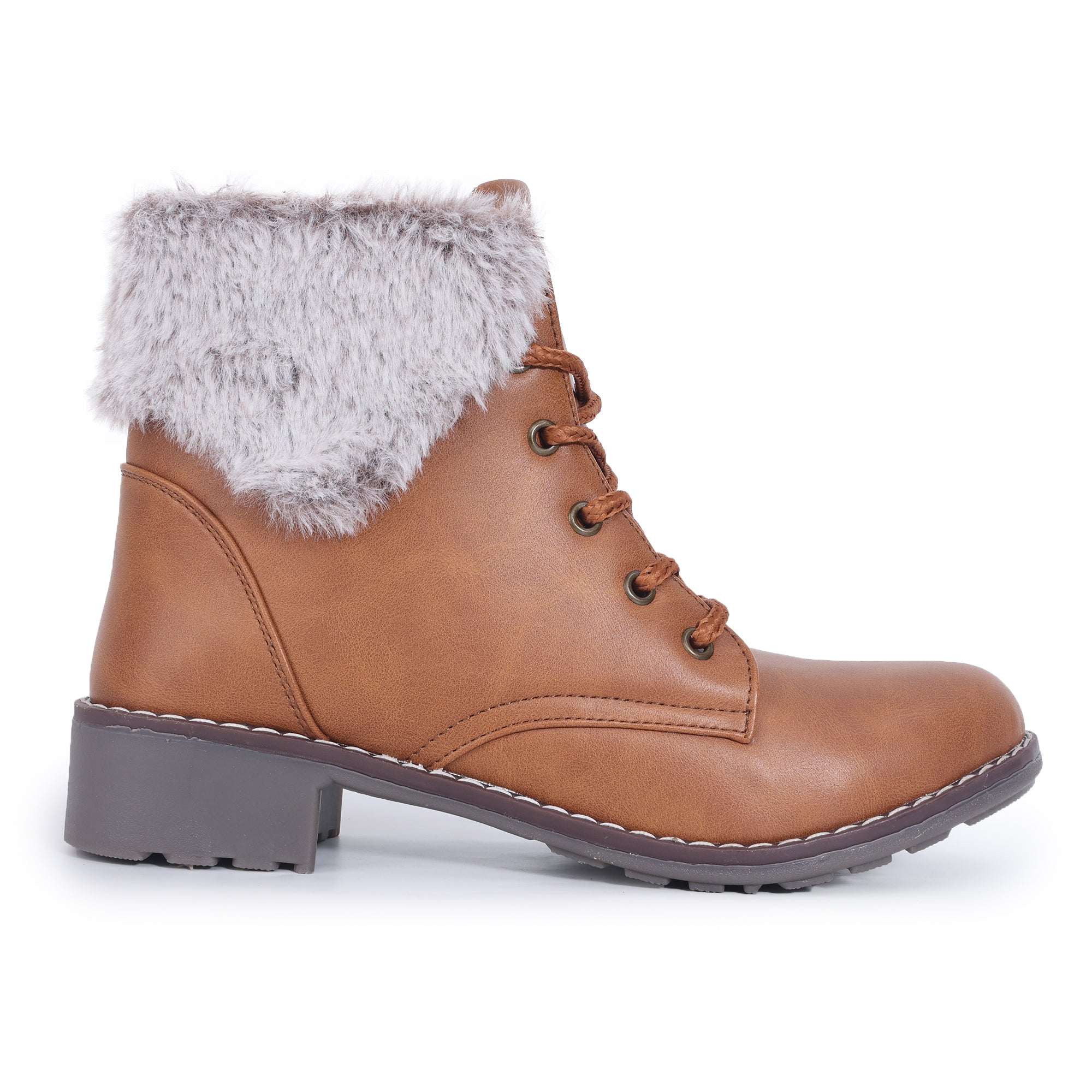 Block Heeled Fur Accent Boots