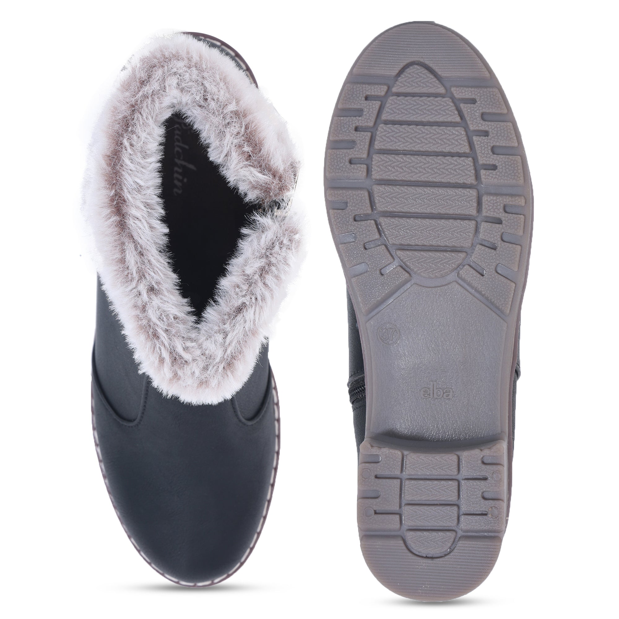 Block Heeled Zipper Closure Fur Accent Boots