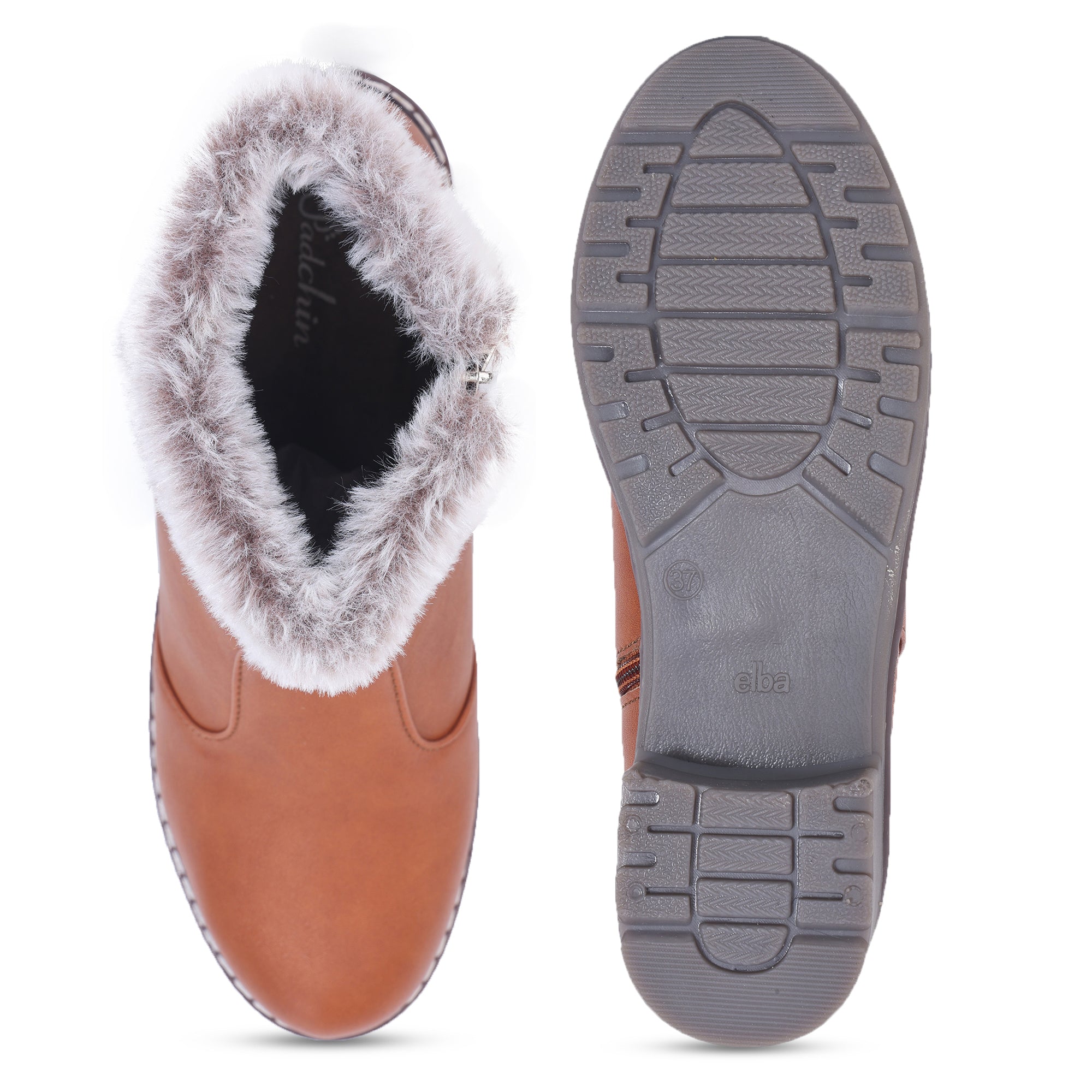 Block Heeled Zipper Closure Fur Accent Boots