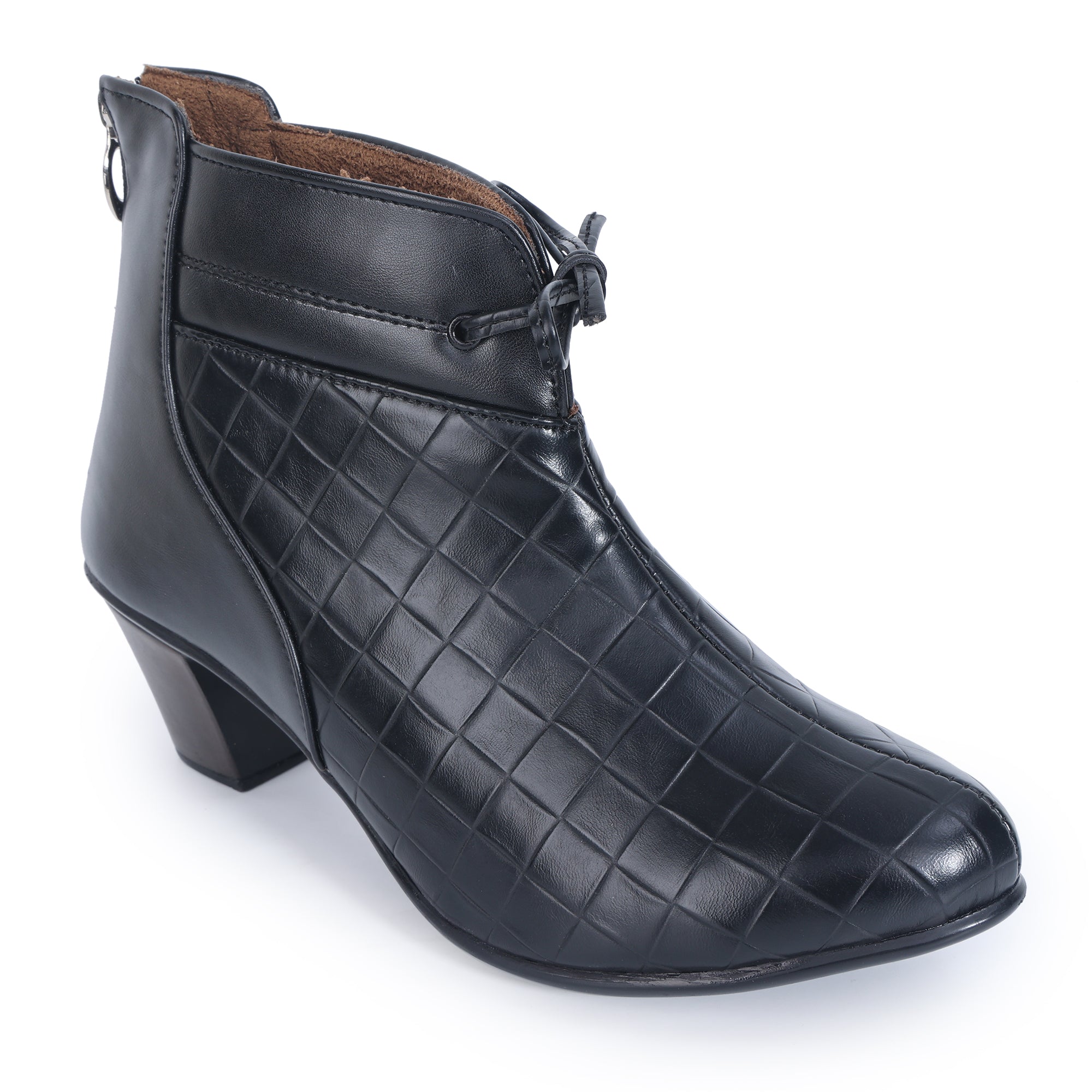 Textured Block Heeled Zipper Closure Boots