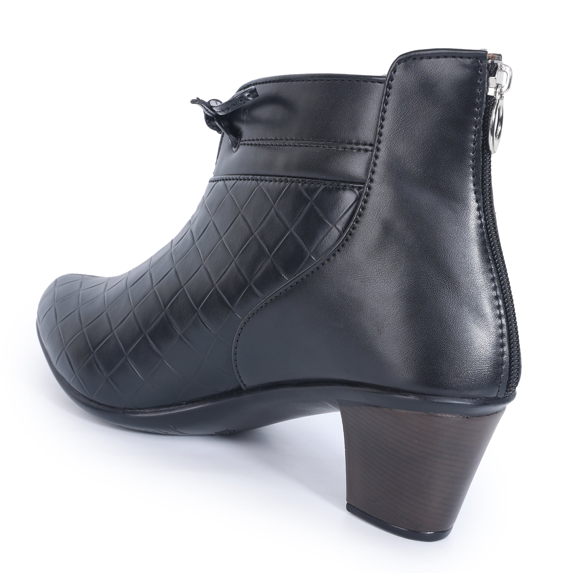 Textured Block Heeled Zipper Closure Boots