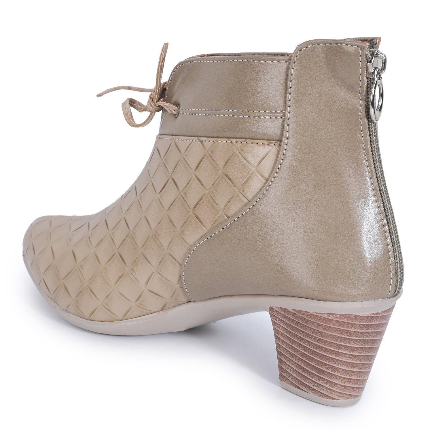 Textured Block Heeled Zipper Closure Boots