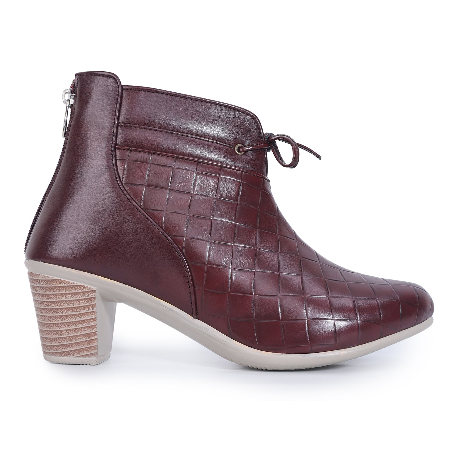 Textured Block Heeled Zipper Closure Boots