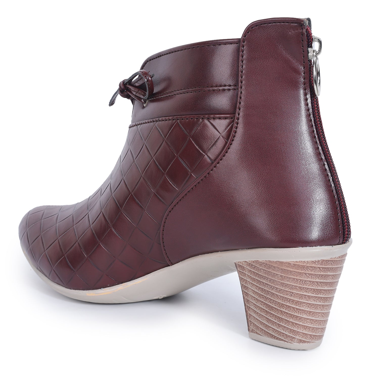 Textured Block Heeled Zipper Closure Boots