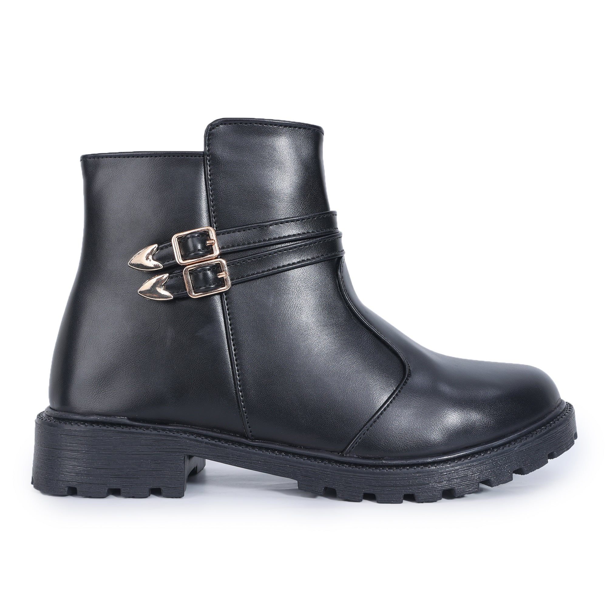 Monk Strap Block Heeled Zipper Closure Boots