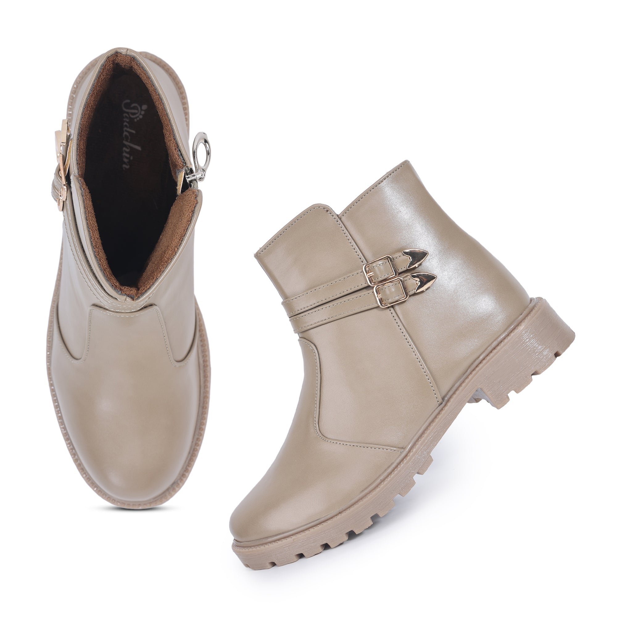 Monk Strap Block Heeled Zipper Closure Boots