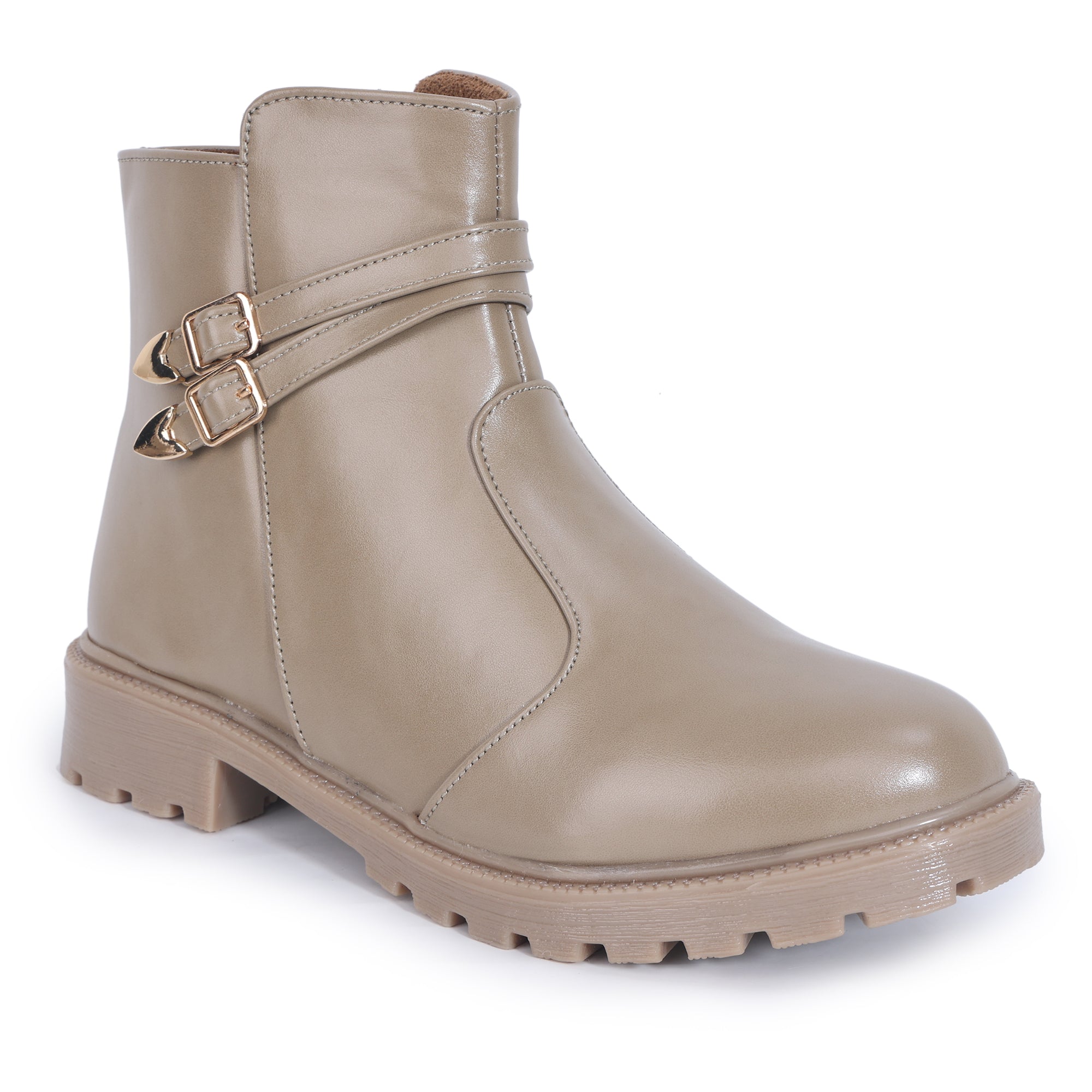 Monk Strap Block Heeled Zipper Closure Boots