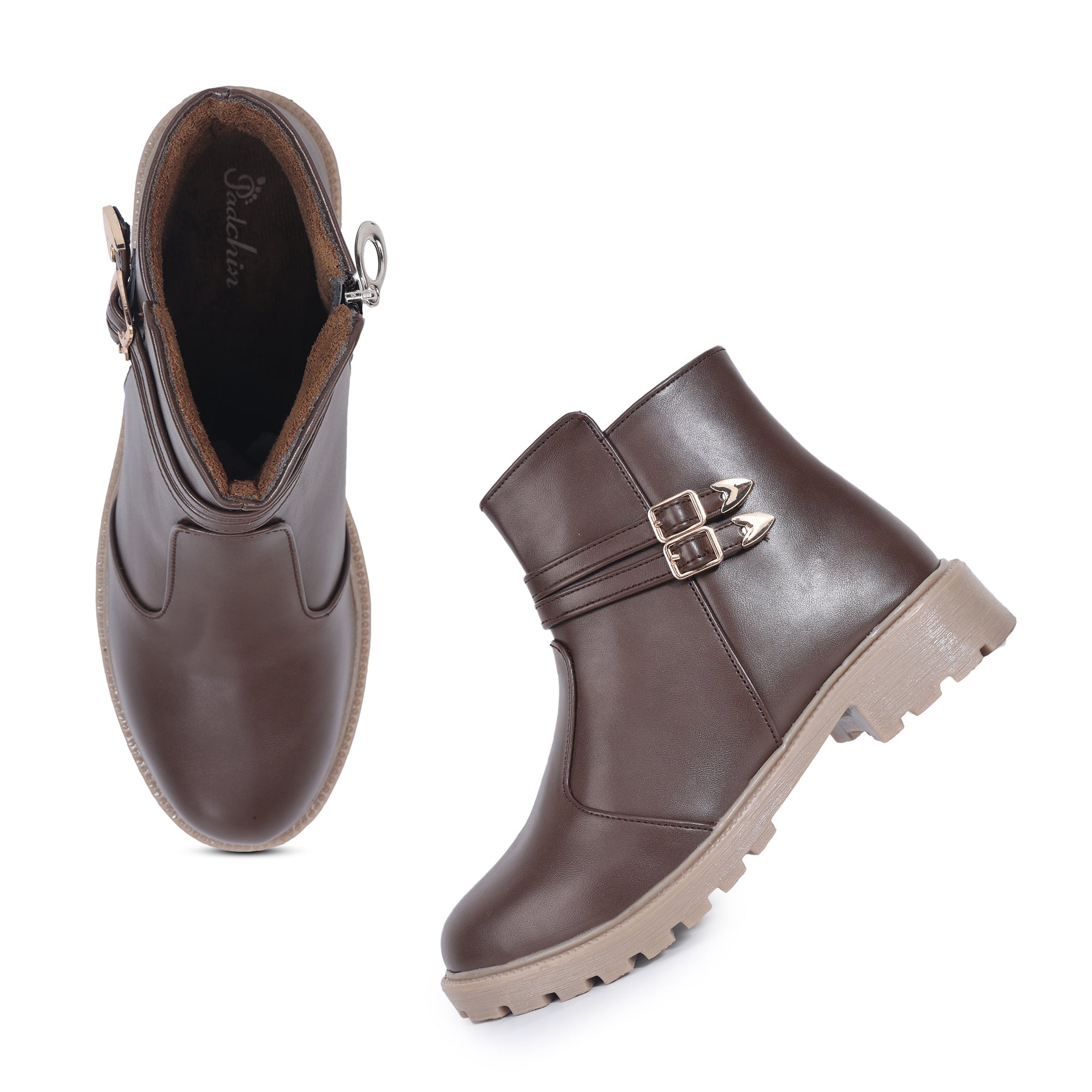 Monk Strap Block Heeled Zipper Closure Boots