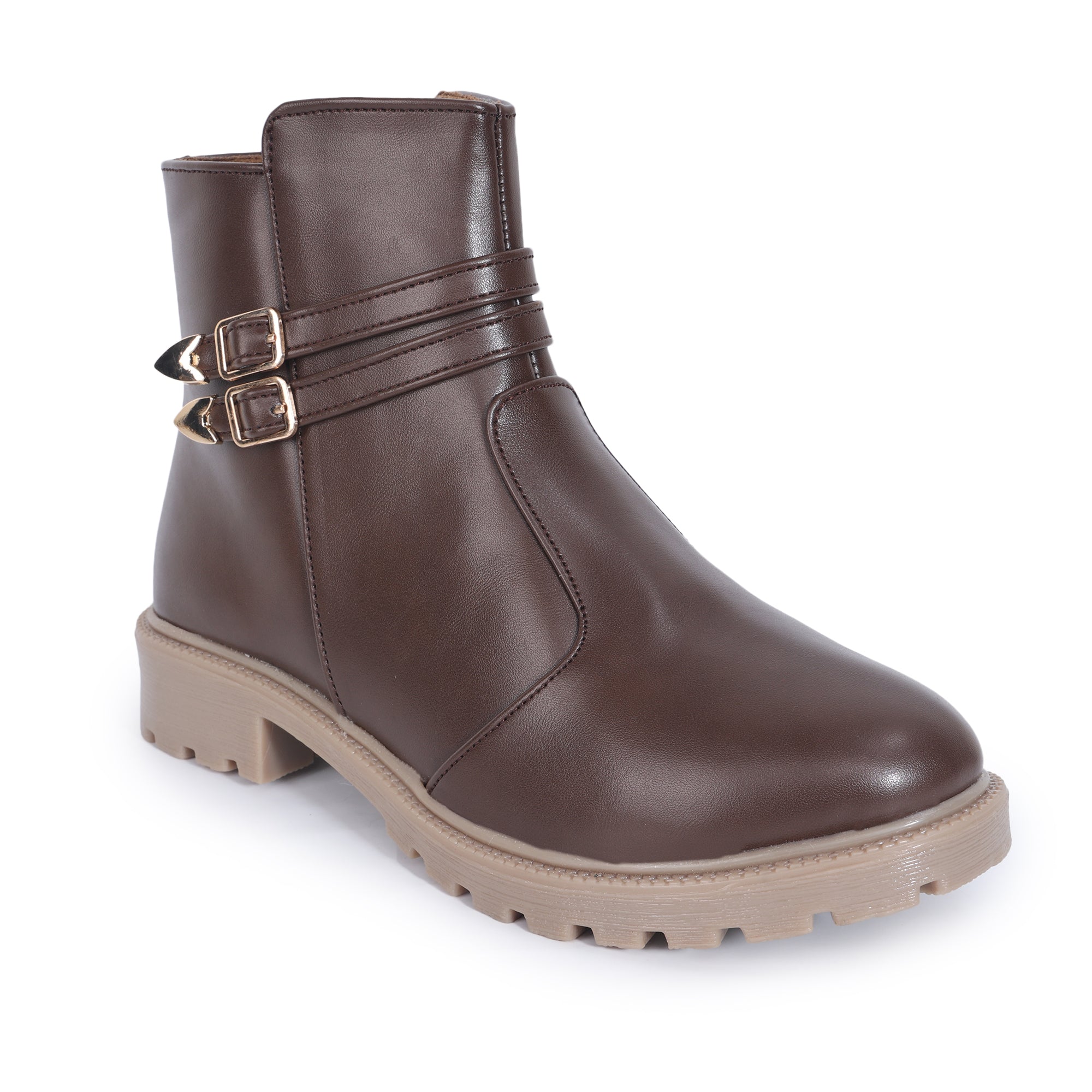 Monk Strap Block Heeled Zipper Closure Boots