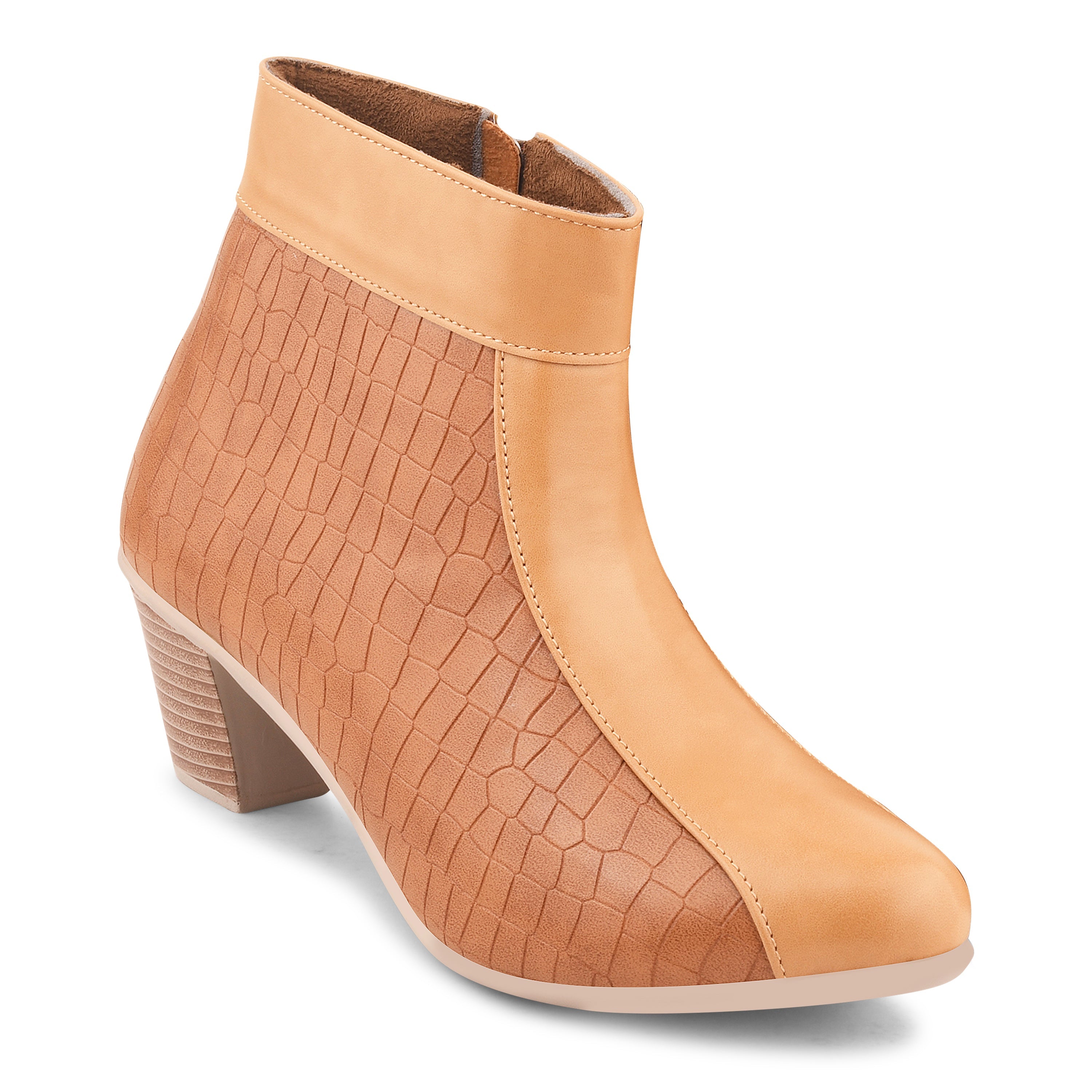 Textured Trendy Block Heeled Zipper Closure Boots