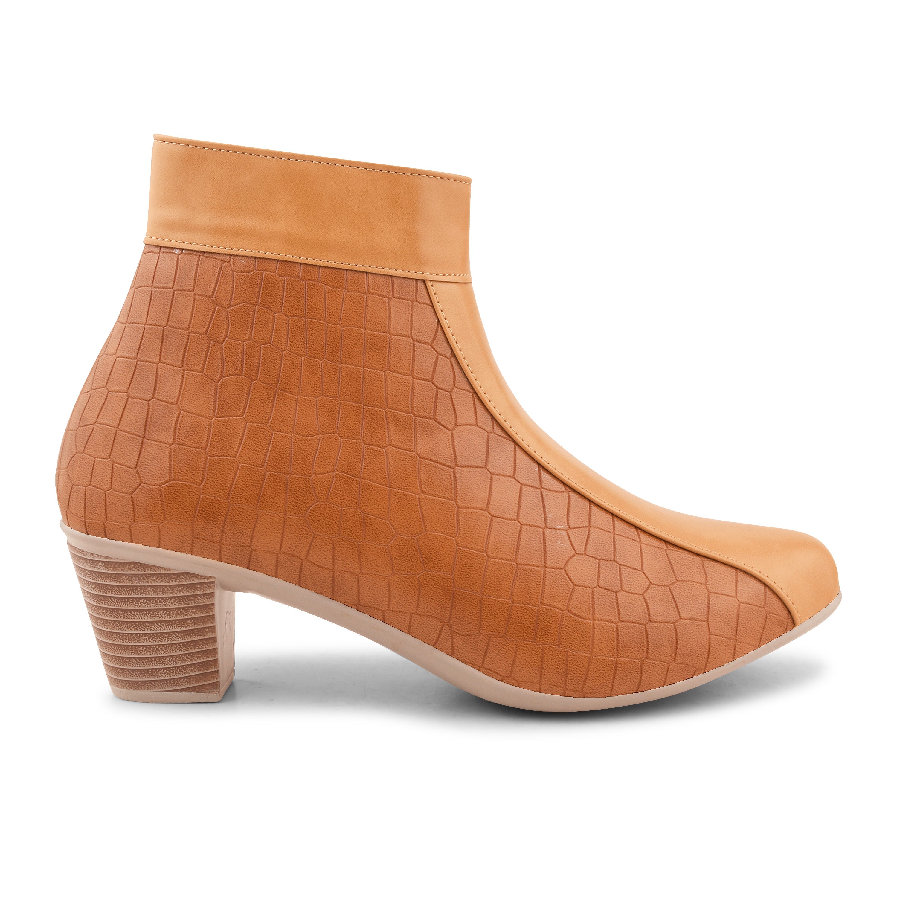 Textured Trendy Block Heeled Zipper Closure Boots