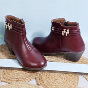 Embellished Stylish Block Heeled Zipper Closure Boots