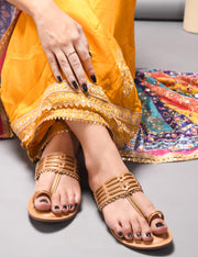 Padchin Women's Flat Floral Embellished Fashion Kolhapuri Chappal Sandals