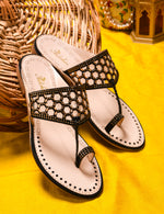 Load image into Gallery viewer, Padchin Women Kolhapuri Flats Heel | Ladies Stylish Chappal, Embellished Slippers and Ethnic Fashion Sandals
