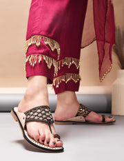 Padchin Women Kolhapuri Flats Heel | Ladies Stylish Chappal, Embellished Slippers and Ethnic Fashion Sandals