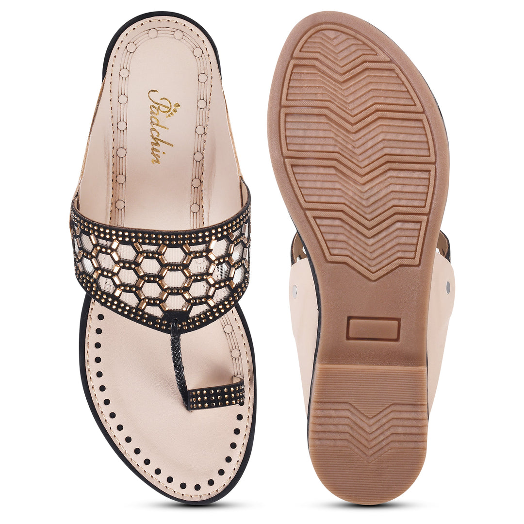 Padchin Women Kolhapuri Flats Heel | Ladies Stylish Chappal, Embellished Slippers and Ethnic Fashion Sandals
