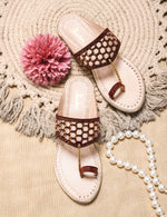 Load image into Gallery viewer, Padchin Women Kolhapuri Flats Heel | Ladies Stylish Chappal, Embellished Slippers and Ethnic Fashion Sandals
