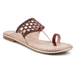 Load image into Gallery viewer, Padchin Women Kolhapuri Flats Heel | Ladies Stylish Chappal, Embellished Slippers and Ethnic Fashion Sandals
