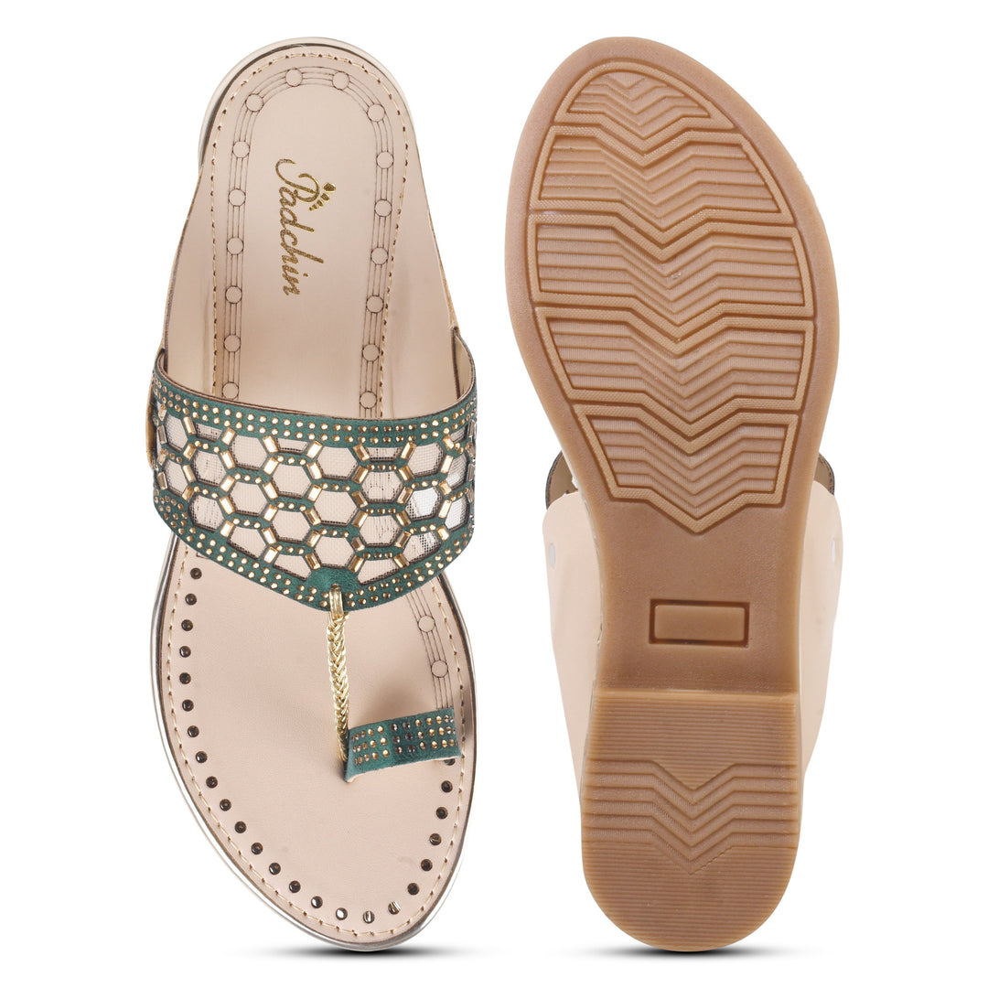 Padchin Women Kolhapuri Flats Heel | Ladies Stylish Chappal, Embellished Slippers and Ethnic Fashion Sandals