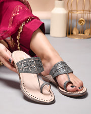 Padchin Women Kolhapuri Flats Heel | Ladies Stylish Chappal, Toe Ring Embellished Slippers Sandals