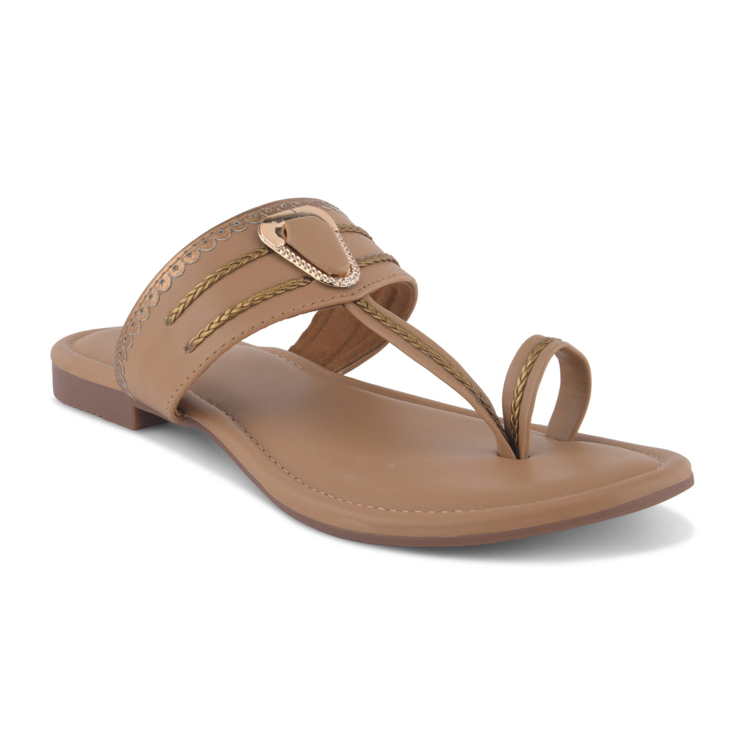 Women's Kolhapuri Style Toe Ring Flats with Metal Details Slippers