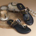Load image into Gallery viewer, Women's Kolhapuri Style Toe Ring Flats with Metal Details Slippers