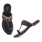 Load image into Gallery viewer, Women's Kolhapuri Style Toe Ring Flats with Metal Details Slippers
