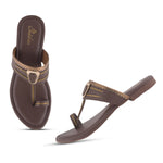 Load image into Gallery viewer, Women's Kolhapuri Style Toe Ring Flats with Metal Details Slippers