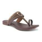 Load image into Gallery viewer, Women's Kolhapuri Style Toe Ring Flats with Metal Details Slippers