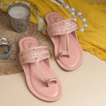 Load image into Gallery viewer, Women's Kolhapuri Style Toe Ring Flats with Woven Strap &amp; Metal Stud Detail Slippers