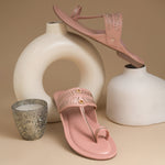 Load image into Gallery viewer, Women's Kolhapuri Style Toe Ring Flats with Woven Strap &amp; Metal Stud Detail Slippers