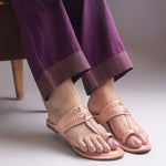 Load image into Gallery viewer, Women's Kolhapuri Style Toe Ring Flats with Woven Strap &amp; Metal Stud Detail Slippers
