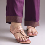 Load image into Gallery viewer, Women's Kolhapuri Style Toe Ring Flats with Woven Strap &amp; Metal Stud Detail Slippers