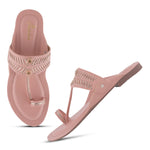 Load image into Gallery viewer, Women's Kolhapuri Style Toe Ring Flats with Woven Strap &amp; Metal Stud Detail Slippers