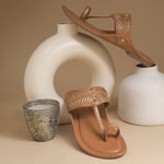 Load image into Gallery viewer, Women's Kolhapuri Style Toe Ring Flats with Woven Strap &amp; Metal Stud Detail Slippers