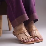 Load image into Gallery viewer, Women's Kolhapuri Style Toe Ring Flats with Woven Strap &amp; Metal Stud Detail Slippers
