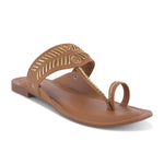 Load image into Gallery viewer, Women's Kolhapuri Style Toe Ring Flats with Woven Strap &amp; Metal Stud Detail Slippers