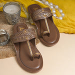 Load image into Gallery viewer, Women's Kolhapuri Style Toe Ring Flats with Woven Strap &amp; Metal Stud Detail Slippers