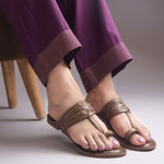 Load image into Gallery viewer, Women's Kolhapuri Style Toe Ring Flats with Woven Strap &amp; Metal Stud Detail Slippers