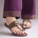 Load image into Gallery viewer, Women's Kolhapuri Style Toe Ring Flats with Woven Strap &amp; Metal Stud Detail Slippers