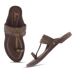 Load image into Gallery viewer, Women's Kolhapuri Style Toe Ring Flats with Woven Strap &amp; Metal Stud Detail Slippers