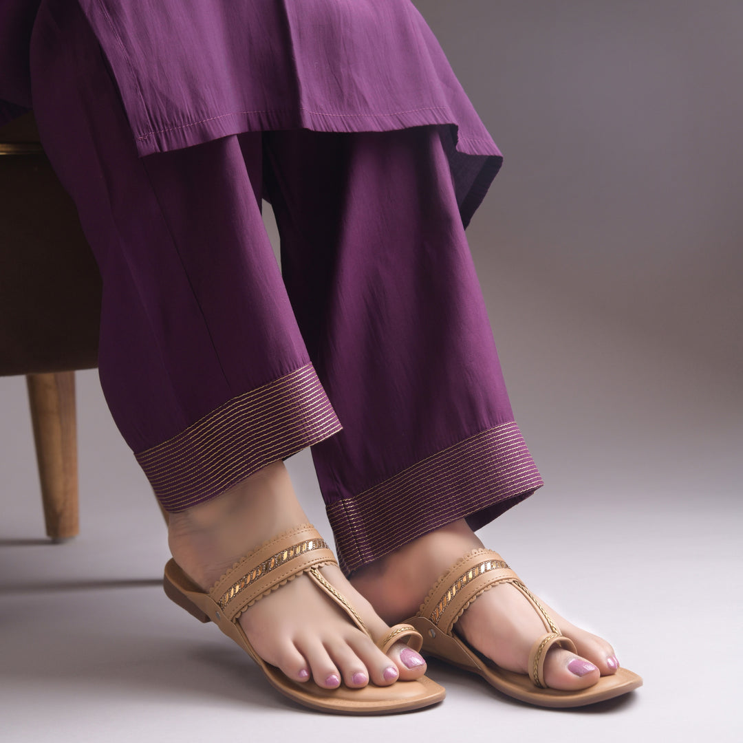 Women's Kolhapuri Flats Sandals Toe Ring Slip-On Braided Ethnic Slippers