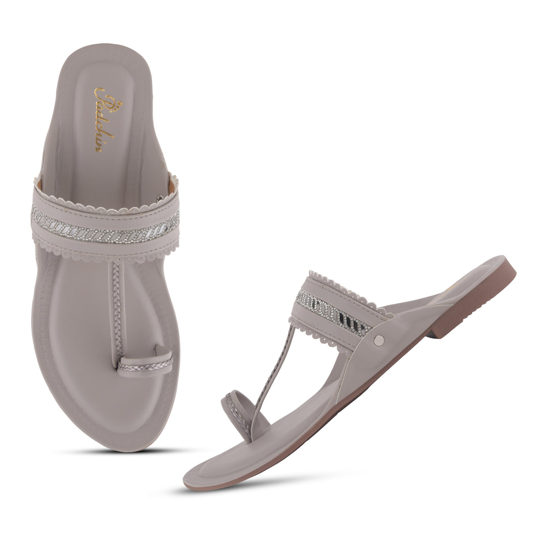 Women's Kolhapuri Flats Sandals Toe Ring Slip-On Braided Ethnic Slippers