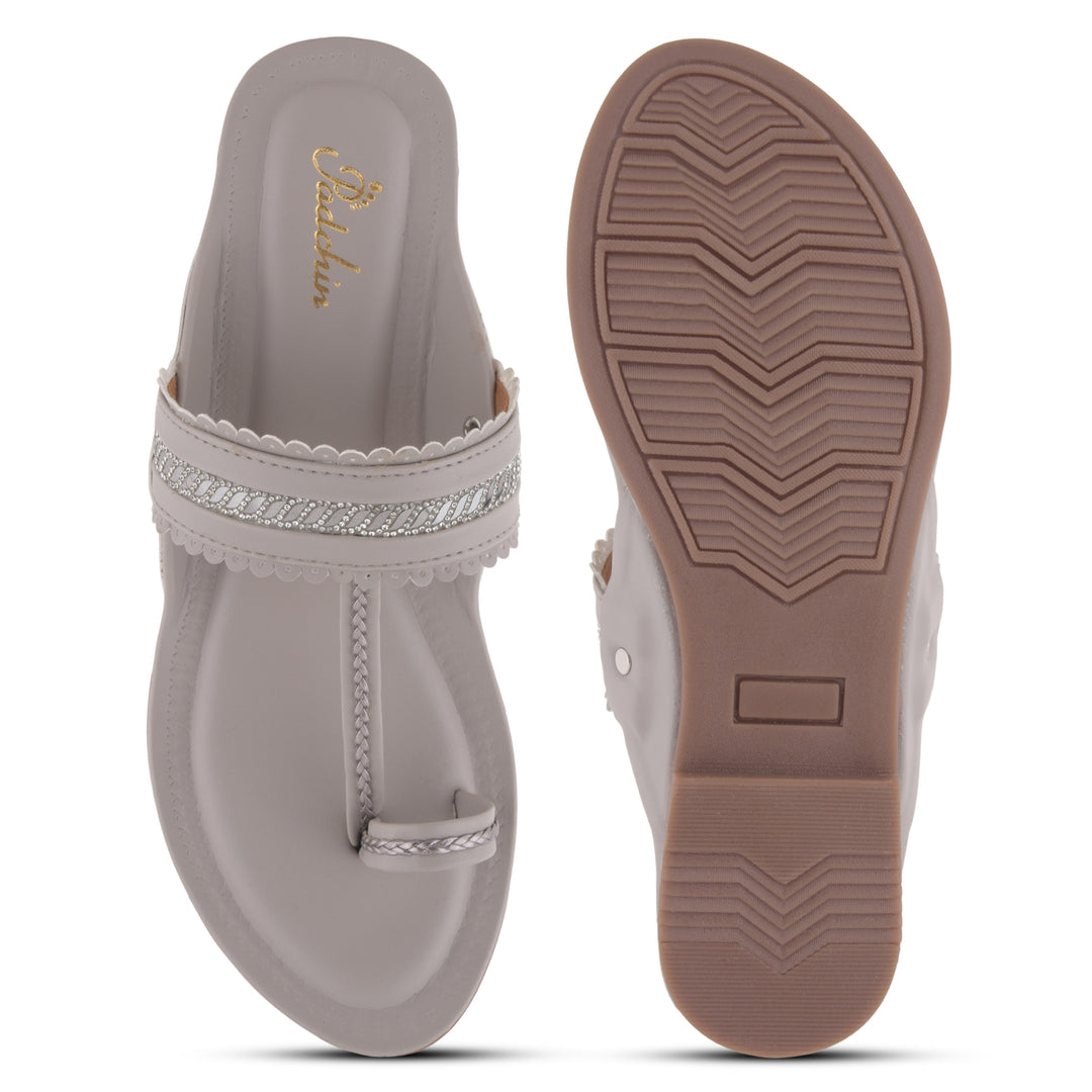 Women's Kolhapuri Flats Sandals Toe Ring Slip-On Braided Ethnic Slippers