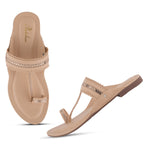 Load image into Gallery viewer, Women's Kolhapuri Flats Sandals Toe Ring Slip-On Braided Ethnic Slippers