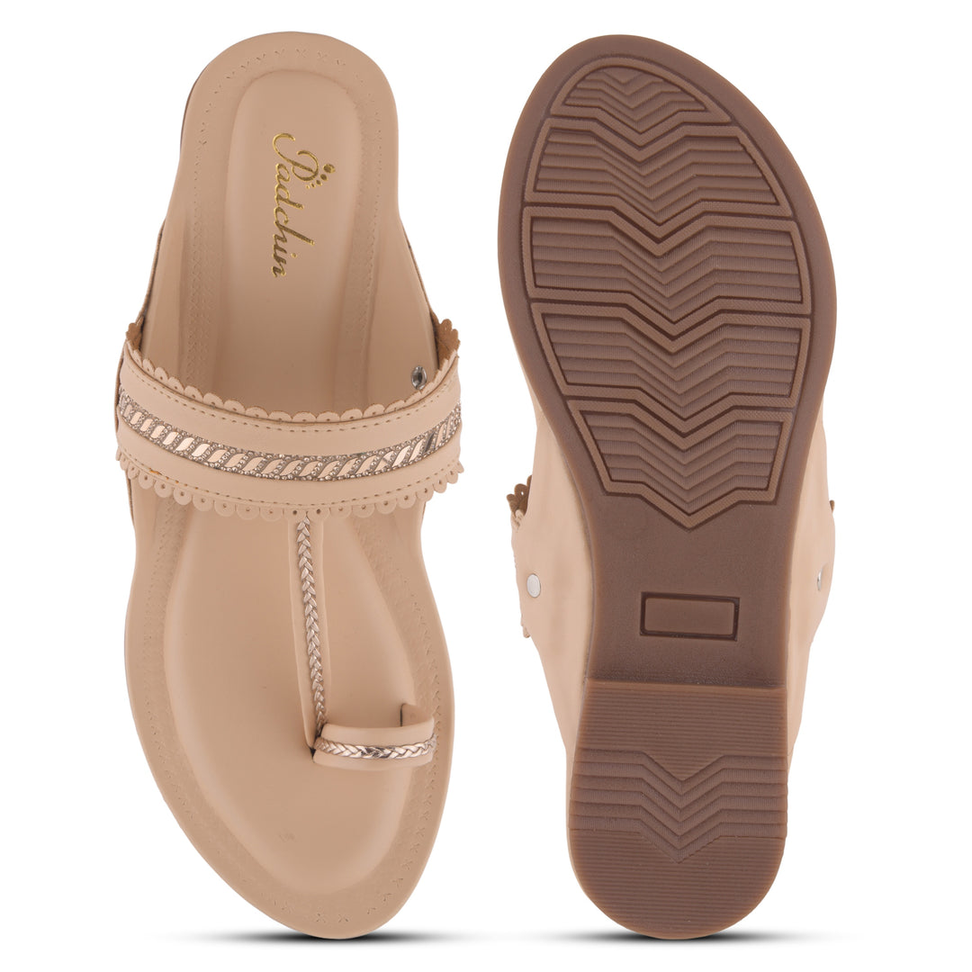 Women's Kolhapuri Flats Sandals Toe Ring Slip-On Braided Ethnic Slippers