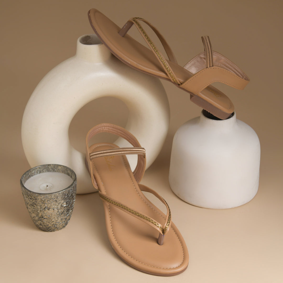 Women's Toe Ring Flat Sandals with Metallic Multi Strap Design Slippers