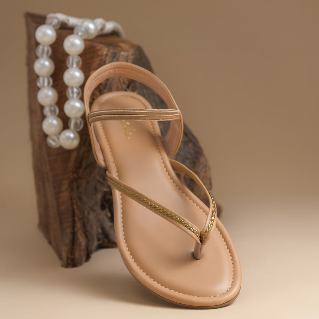Women's Toe Ring Flat Sandals with Metallic Multi Strap Design Slippers
