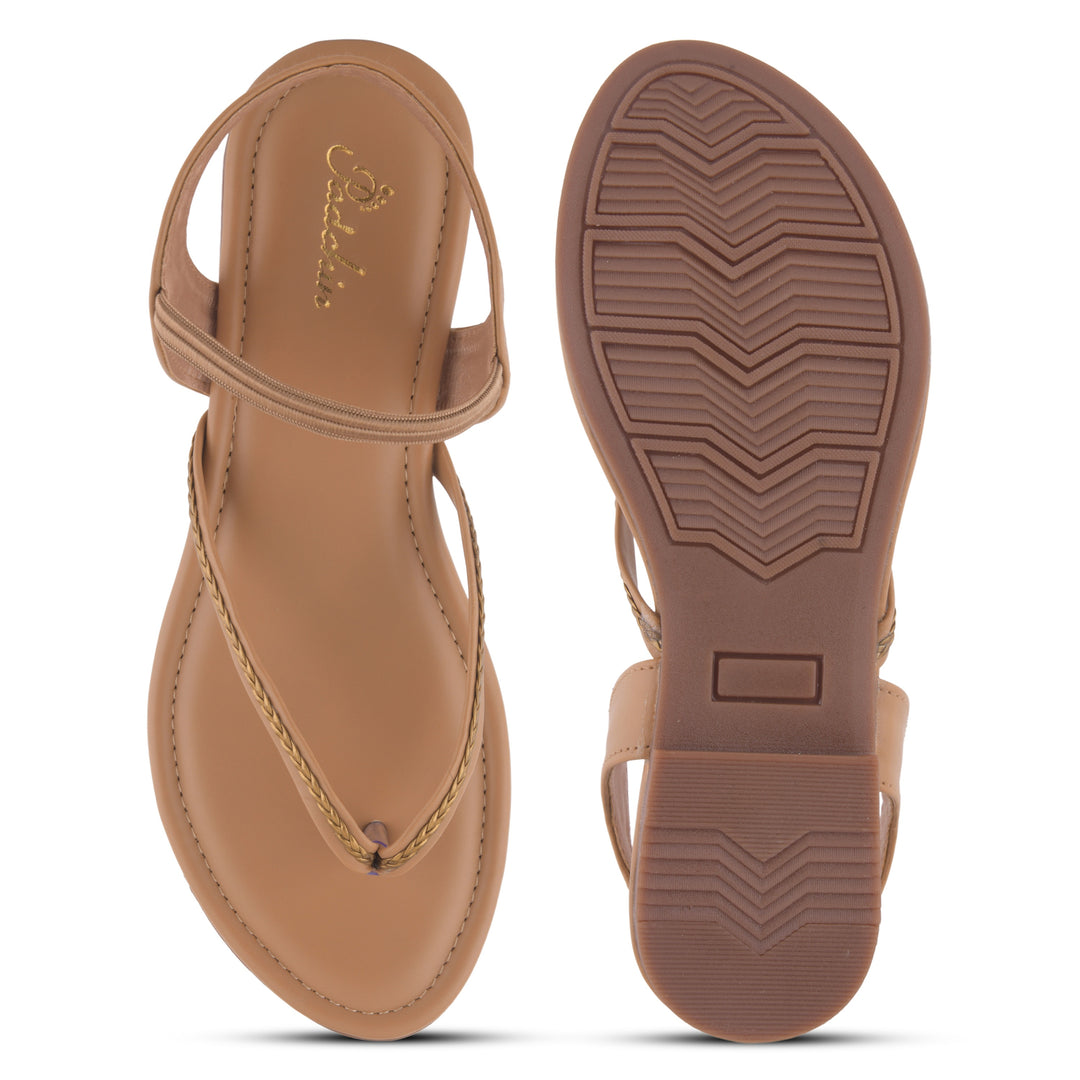 Women's Toe Ring Flat Sandals with Metallic Multi Strap Design Slippers