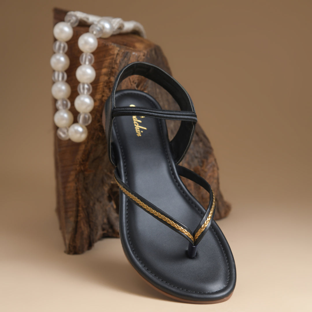Women's Toe Ring Flat Sandals with Metallic Multi Strap Design Slippers